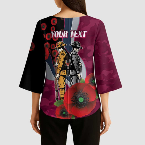 Manly Warringah Sea Eagles ANZAC Personalised Kimono Sleeve Blouse Lest We Forget Poppy Camo