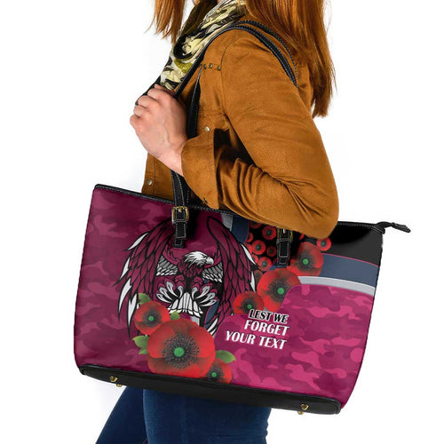 Manly Warringah Sea Eagles ANZAC Personalised Leather Tote Bag Lest We Forget Poppy Camo