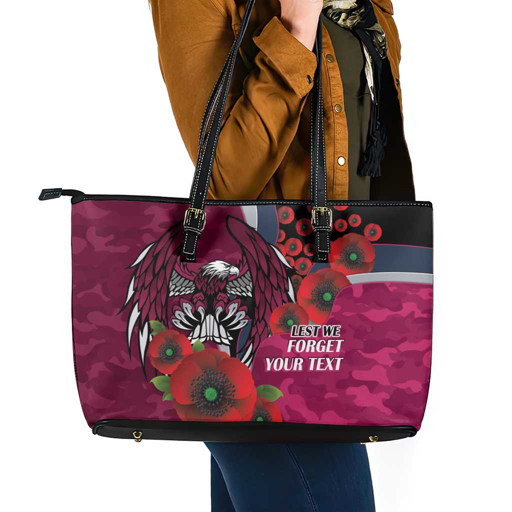 Manly Warringah Sea Eagles ANZAC Personalised Leather Tote Bag Lest We Forget Poppy Camo