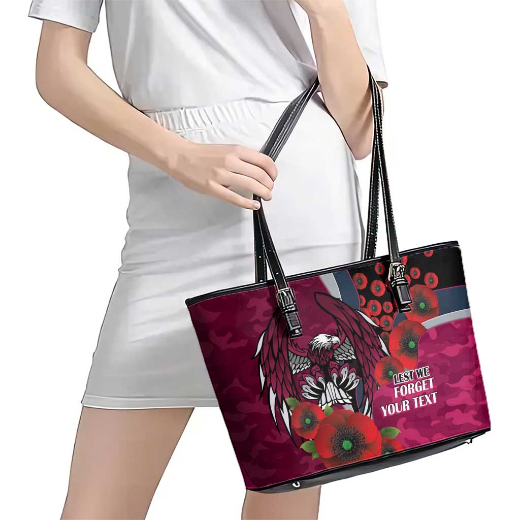 Manly Warringah Sea Eagles ANZAC Personalised Leather Tote Bag Lest We Forget Poppy Camo