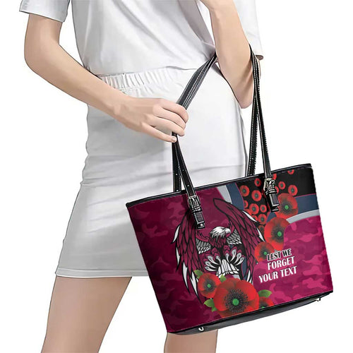 Manly Warringah Sea Eagles ANZAC Personalised Leather Tote Bag Lest We Forget Poppy Camo