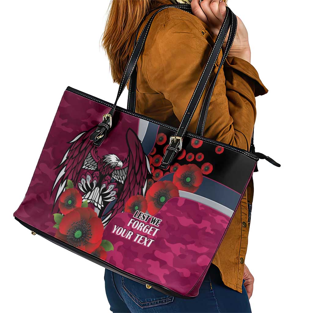 Manly Warringah Sea Eagles ANZAC Personalised Leather Tote Bag Lest We Forget Poppy Camo