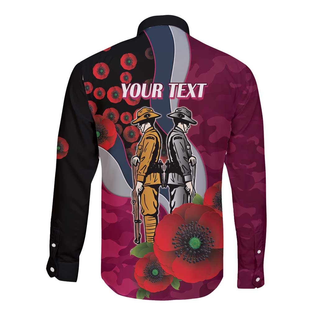 Manly Warringah Sea Eagles ANZAC Personalised Long Sleeve Button Shirt Lest We Forget Poppy Camo