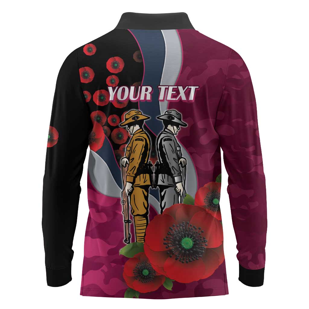 Manly Warringah Sea Eagles ANZAC Personalised Long Sleeve Polo Shirt Lest We Forget Poppy Camo