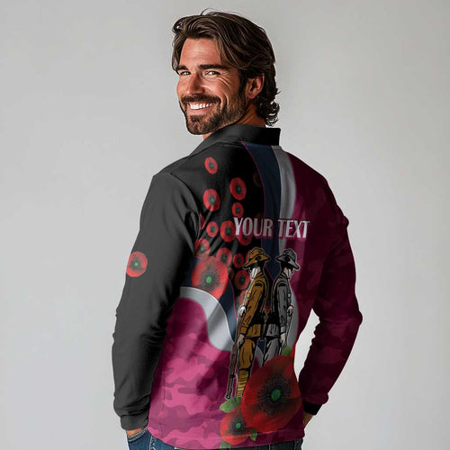 Manly Warringah Sea Eagles ANZAC Personalised Long Sleeve Polo Shirt Lest We Forget Poppy Camo