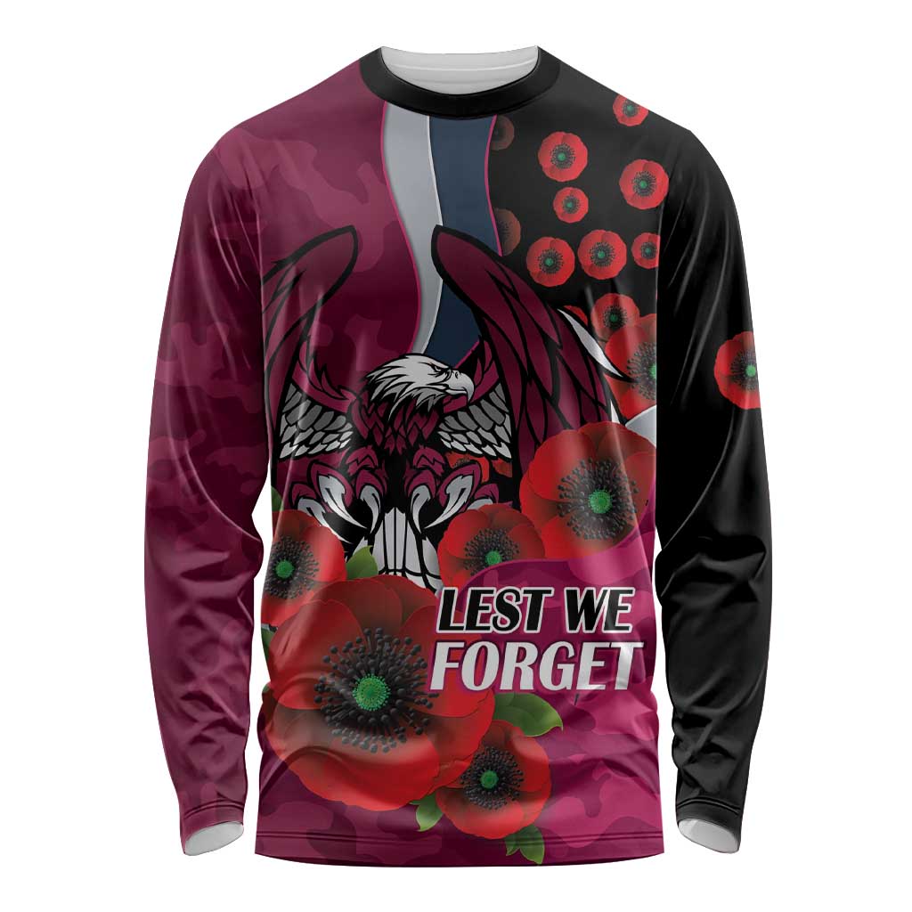 Manly Warringah Sea Eagles ANZAC Personalised Long Sleeve Shirt Lest We Forget Poppy Camo