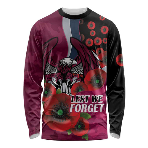 Manly Warringah Sea Eagles ANZAC Personalised Long Sleeve Shirt Lest We Forget Poppy Camo