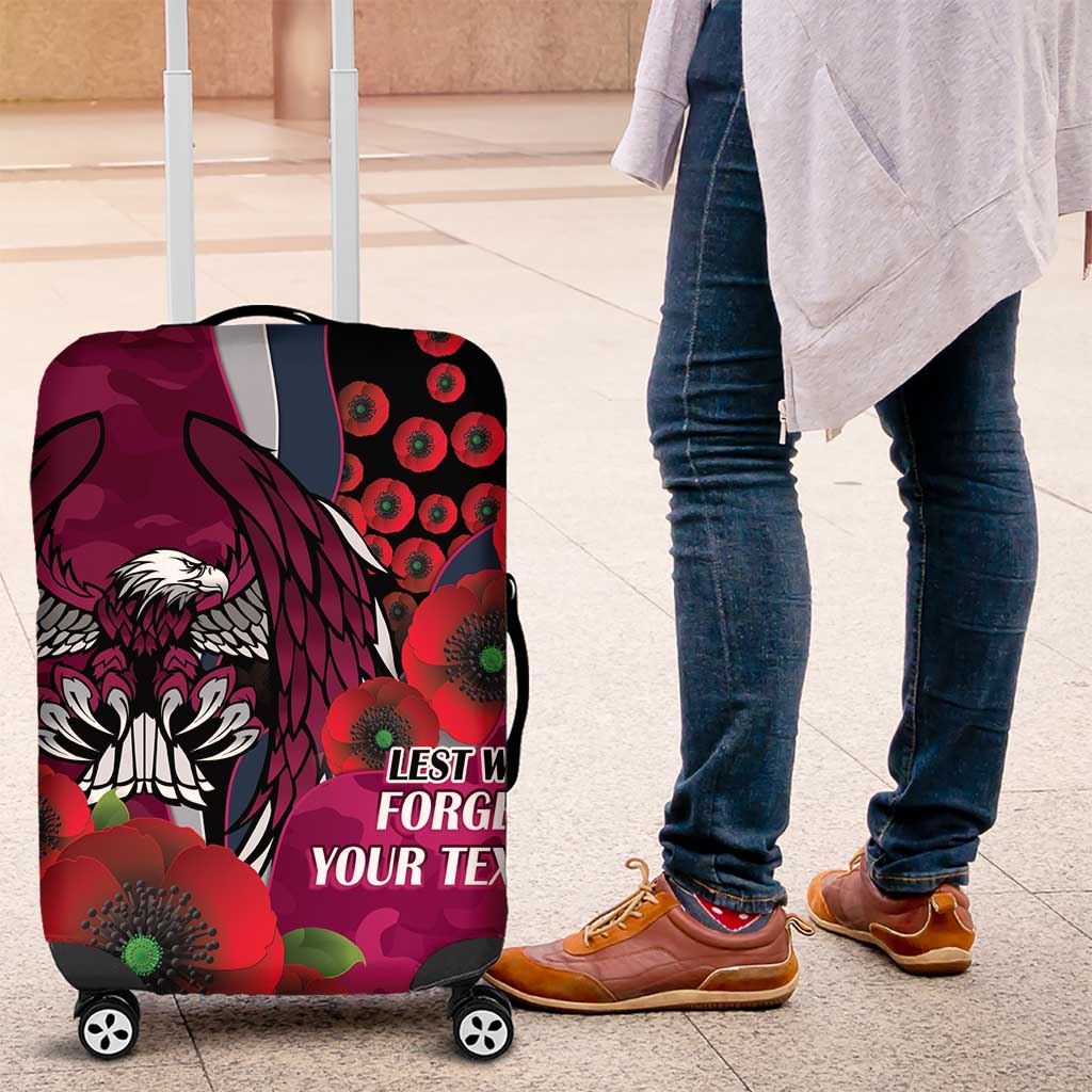 Manly Warringah Sea Eagles ANZAC Personalised Luggage Cover Lest We Forget Poppy Camo