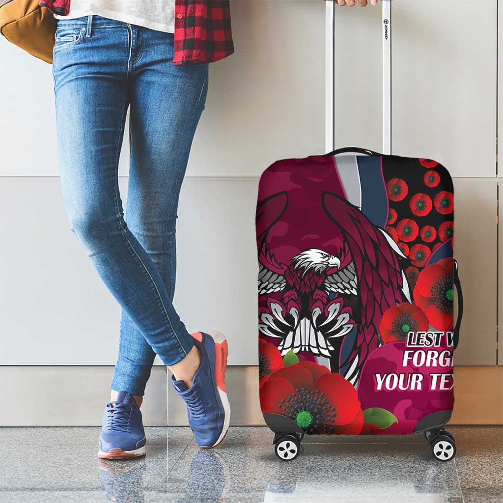 Manly Warringah Sea Eagles ANZAC Personalised Luggage Cover Lest We Forget Poppy Camo