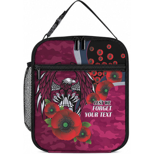 Manly Warringah Sea Eagles ANZAC Personalised Lunch Bag Lest We Forget Poppy Camo