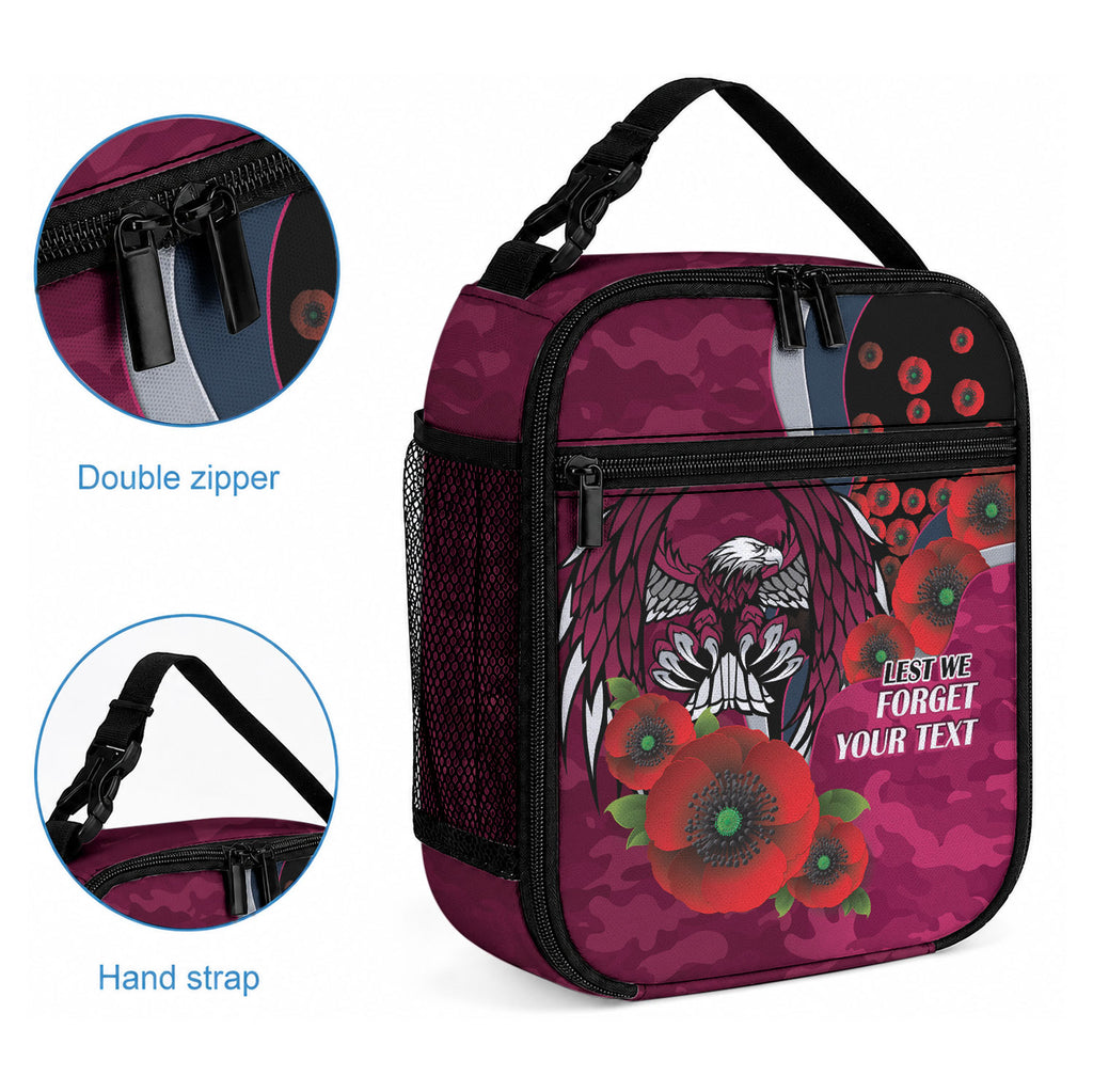 Manly Warringah Sea Eagles ANZAC Personalised Lunch Bag Lest We Forget Poppy Camo