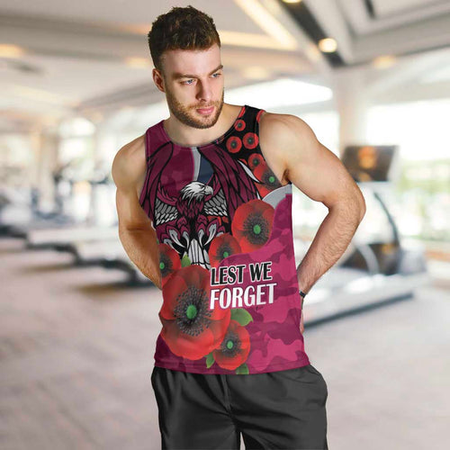 Manly Warringah Sea Eagles ANZAC Personalised Men Tank Top Lest We Forget Poppy Camo