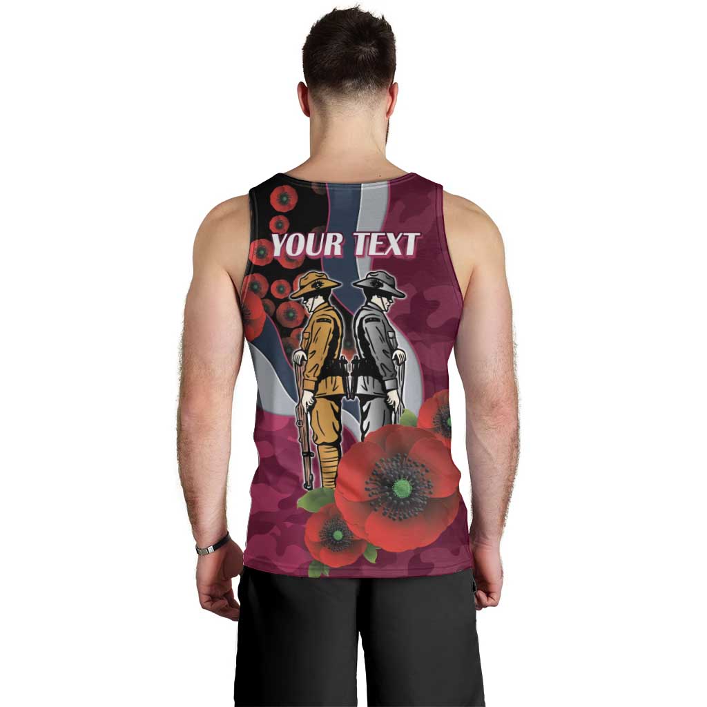 Manly Warringah Sea Eagles ANZAC Personalised Men Tank Top Lest We Forget Poppy Camo