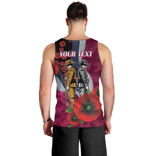 Manly Warringah Sea Eagles ANZAC Personalised Men Tank Top Lest We Forget Poppy Camo