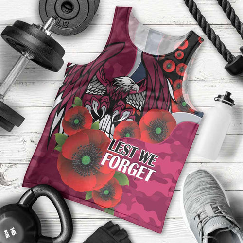 Manly Warringah Sea Eagles ANZAC Personalised Men Tank Top Lest We Forget Poppy Camo
