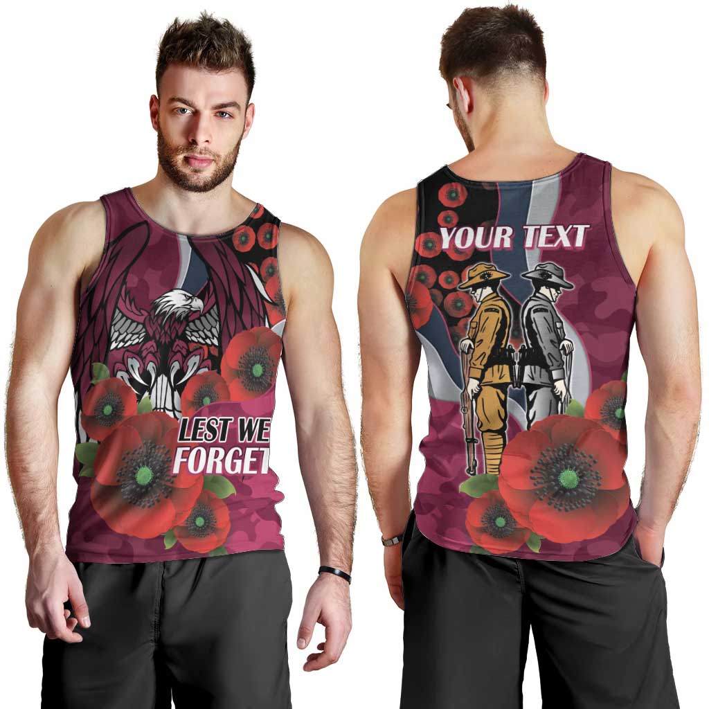 Manly Warringah Sea Eagles ANZAC Personalised Men Tank Top Lest We Forget Poppy Camo