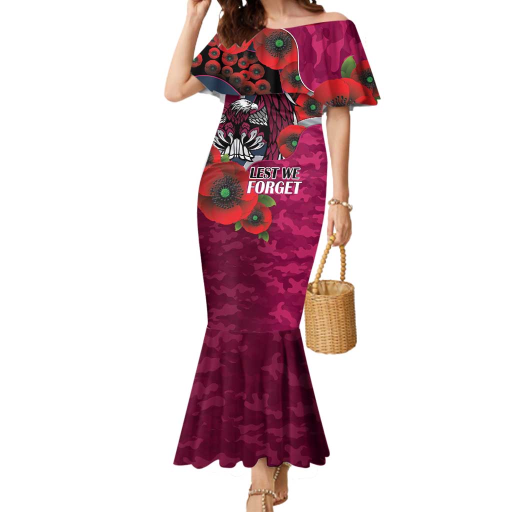 Manly Warringah Sea Eagles ANZAC Personalised Mermaid Dress Lest We Forget Poppy Camo