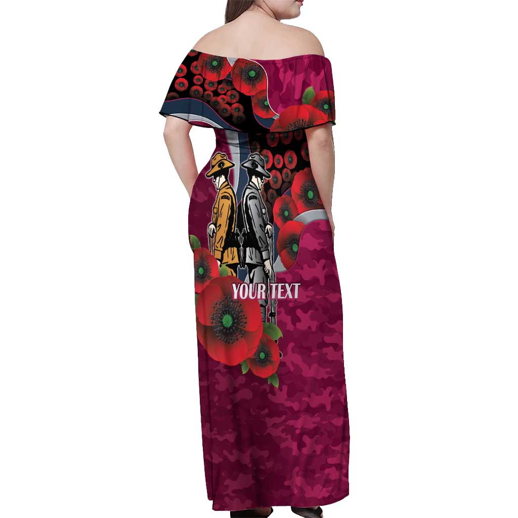 Manly Warringah Sea Eagles ANZAC Personalised Off Shoulder Maxi Dress Lest We Forget Poppy Camo