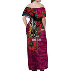 Manly Warringah Sea Eagles ANZAC Personalised Off Shoulder Maxi Dress Lest We Forget Poppy Camo