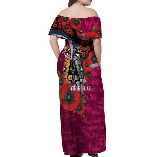 Manly Warringah Sea Eagles ANZAC Personalised Off Shoulder Maxi Dress Lest We Forget Poppy Camo
