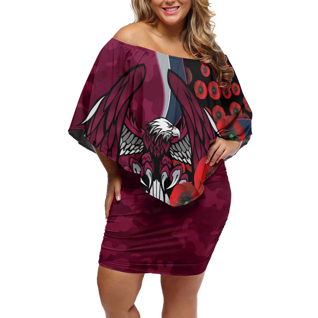 Manly Warringah Sea Eagles ANZAC Personalised Off Shoulder Short Dress Lest We Forget Poppy Camo