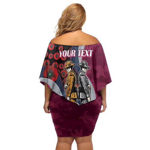 Manly Warringah Sea Eagles ANZAC Personalised Off Shoulder Short Dress Lest We Forget Poppy Camo