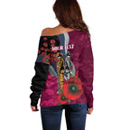 Manly Warringah Sea Eagles ANZAC Personalised Off Shoulder Sweater Lest We Forget Poppy Camo