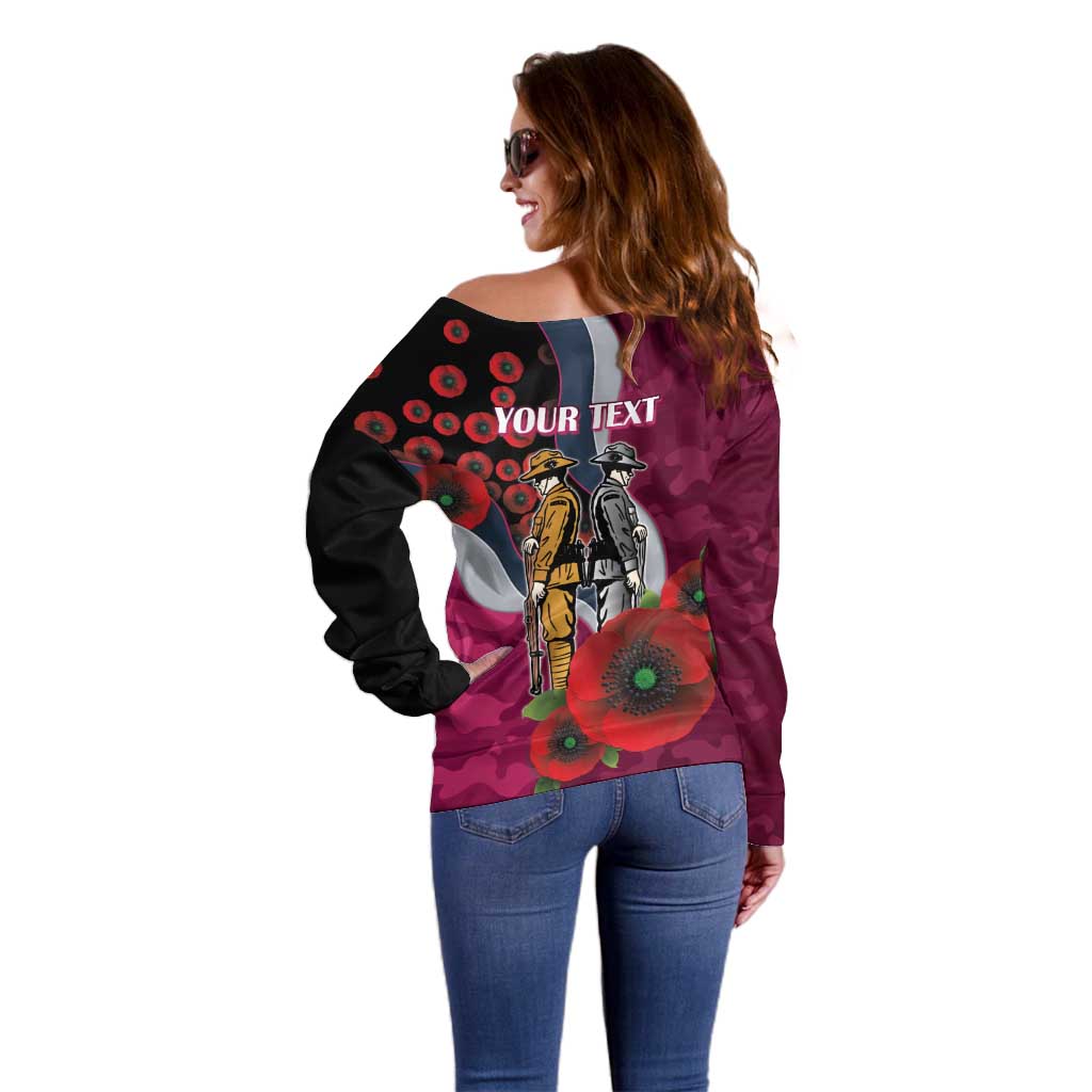 Manly Warringah Sea Eagles ANZAC Personalised Off Shoulder Sweater Lest We Forget Poppy Camo