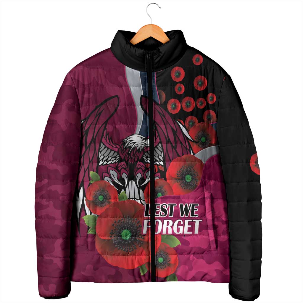 Manly Warringah Sea Eagles ANZAC Personalised Padded Jacket Lest We Forget Poppy Camo