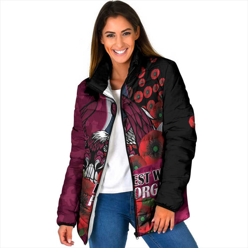 Manly Warringah Sea Eagles ANZAC Personalised Padded Jacket Lest We Forget Poppy Camo