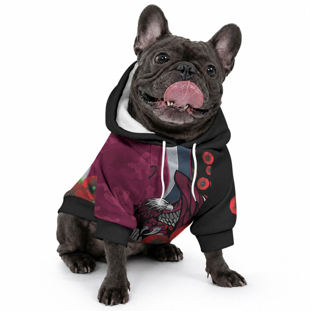 Manly Warringah Sea Eagles ANZAC Personalised Pet Hoodie Lest We Forget Poppy Camo