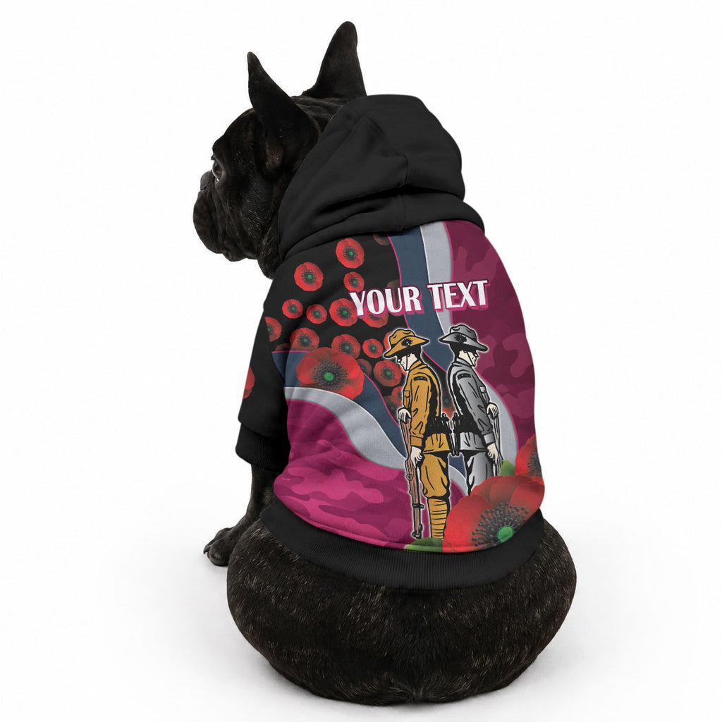 Manly Warringah Sea Eagles ANZAC Personalised Pet Hoodie Lest We Forget Poppy Camo