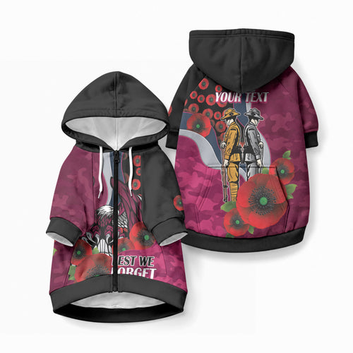 Manly Warringah Sea Eagles ANZAC Personalised Pet Hoodie Lest We Forget Poppy Camo