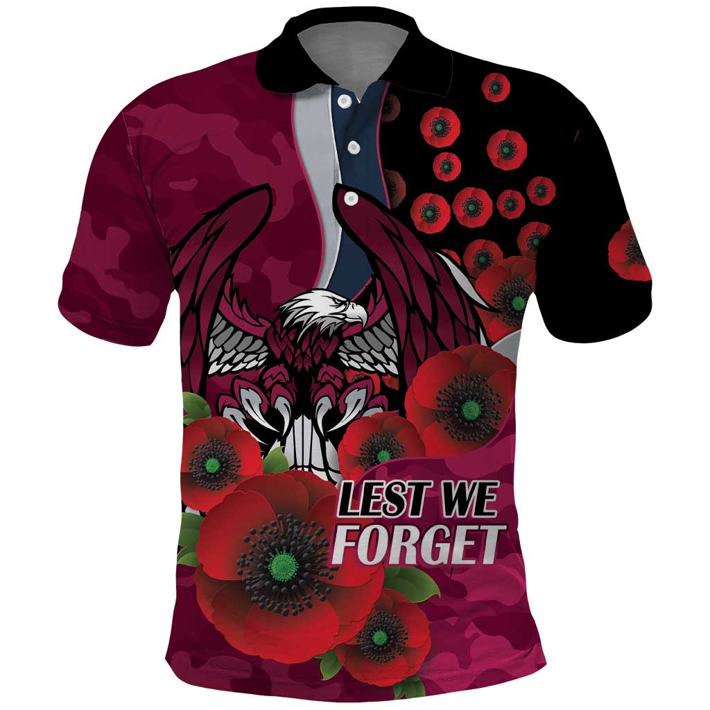 Manly Warringah Sea Eagles ANZAC Personalised Polo Shirt Lest We Forget Poppy Camo
