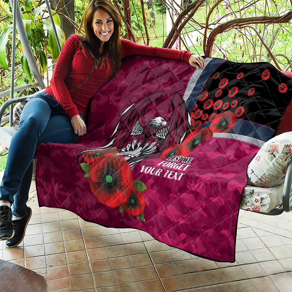 Manly Warringah Sea Eagles ANZAC Personalised Quilt Lest We Forget Poppy Camo