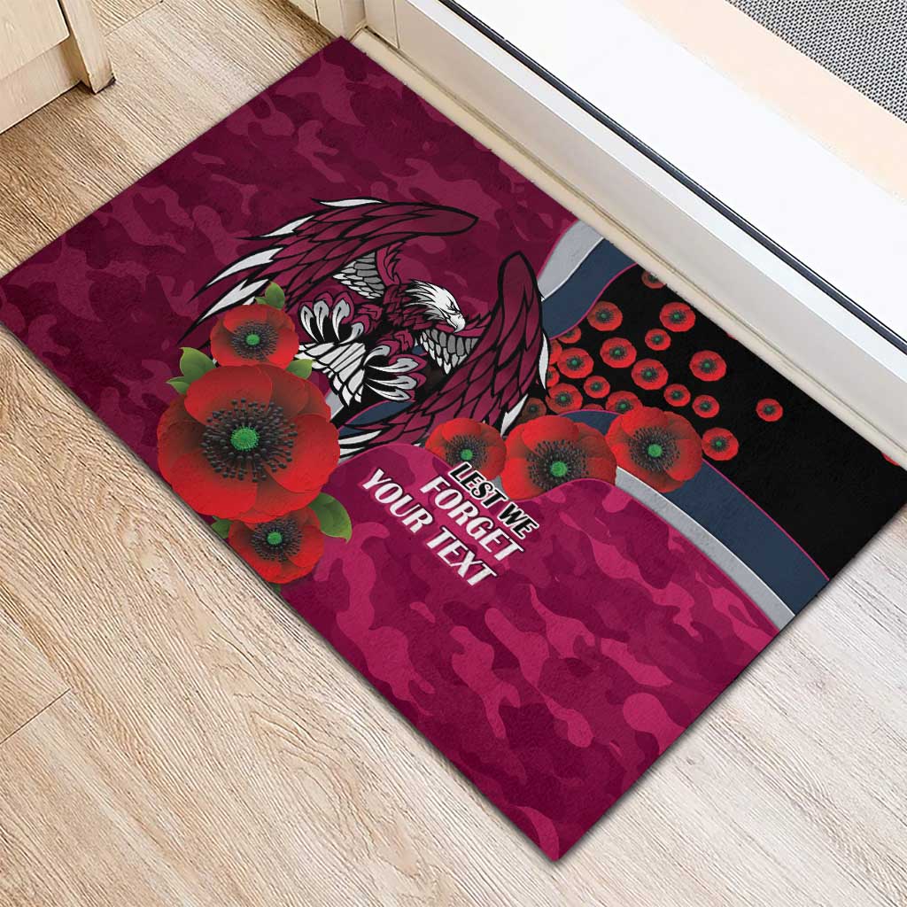 Manly Warringah Sea Eagles ANZAC Personalised Rubber Doormat Lest We Forget Poppy Camo