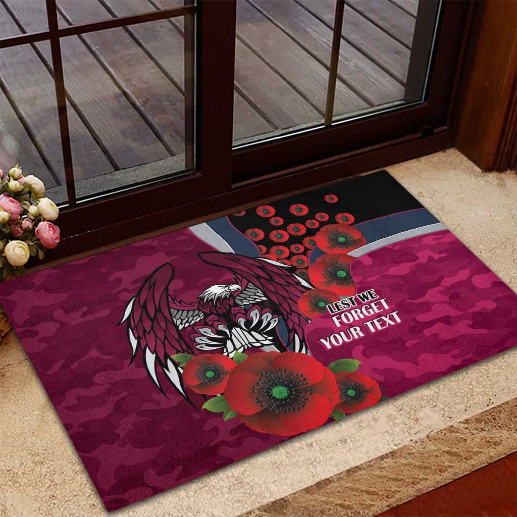 Manly Warringah Sea Eagles ANZAC Personalised Rubber Doormat Lest We Forget Poppy Camo