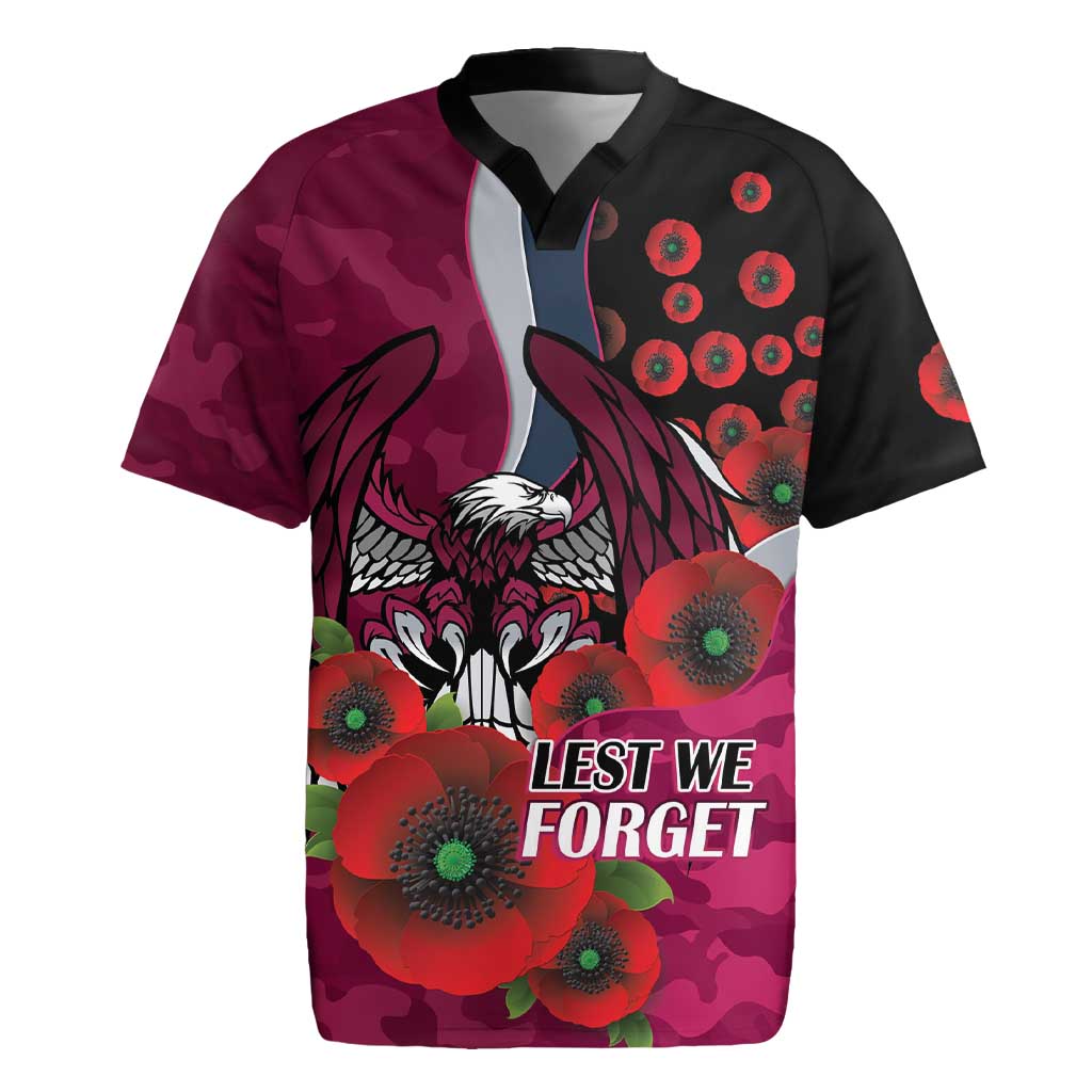 Manly Warringah Sea Eagles ANZAC Personalised Rugby Jersey Lest We Forget Poppy Camo