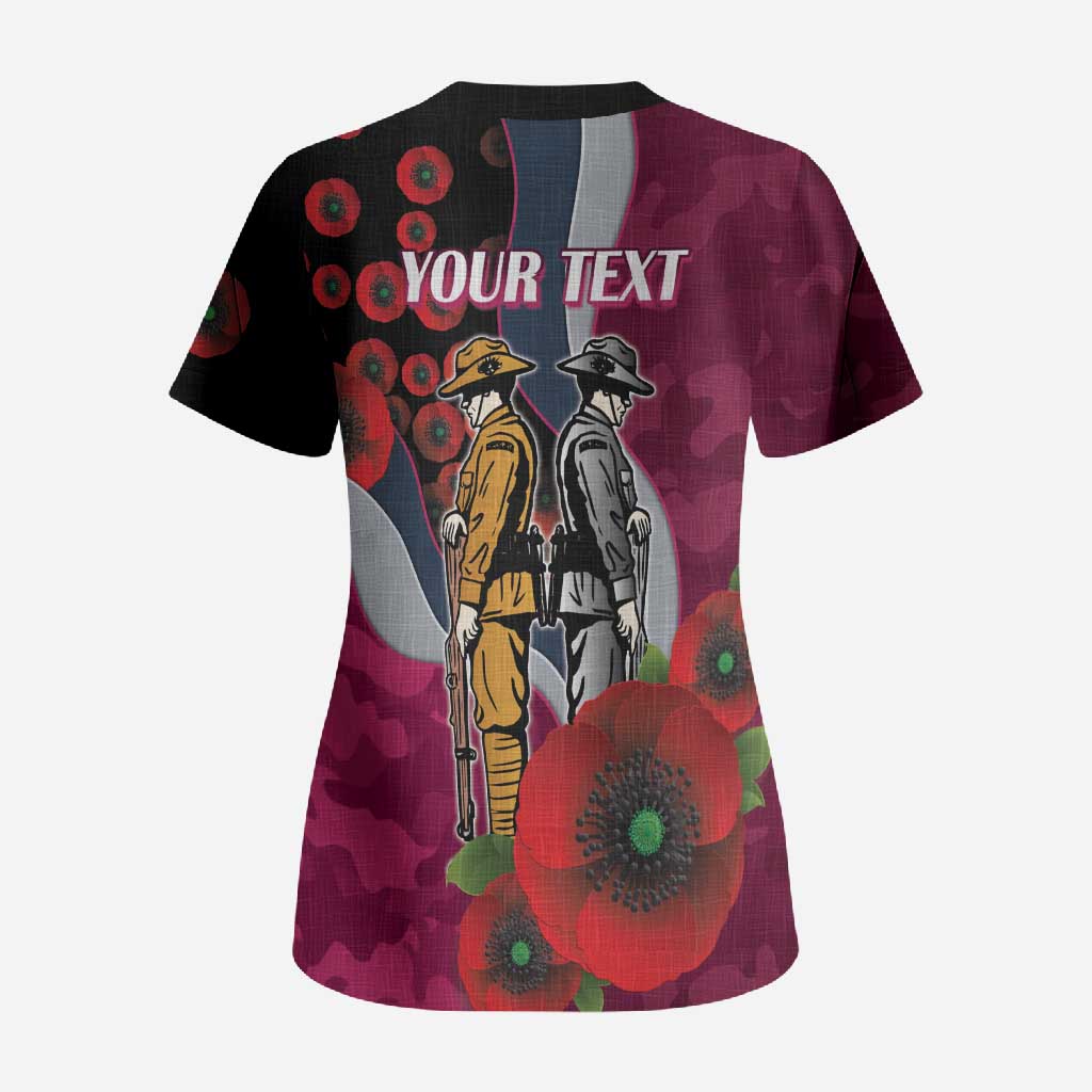 Manly Warringah Sea Eagles ANZAC Personalised Scrub Top Lest We Forget Poppy Camo