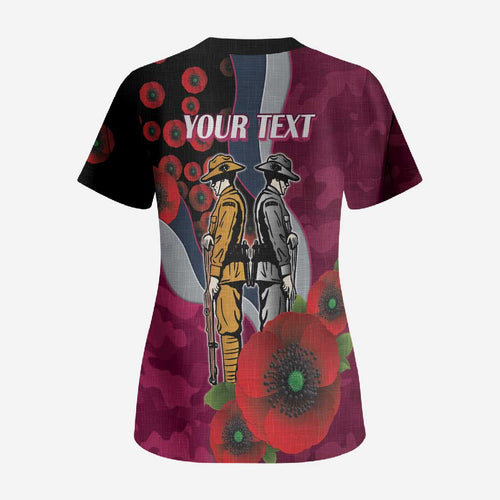 Manly Warringah Sea Eagles ANZAC Personalised Scrub Top Lest We Forget Poppy Camo