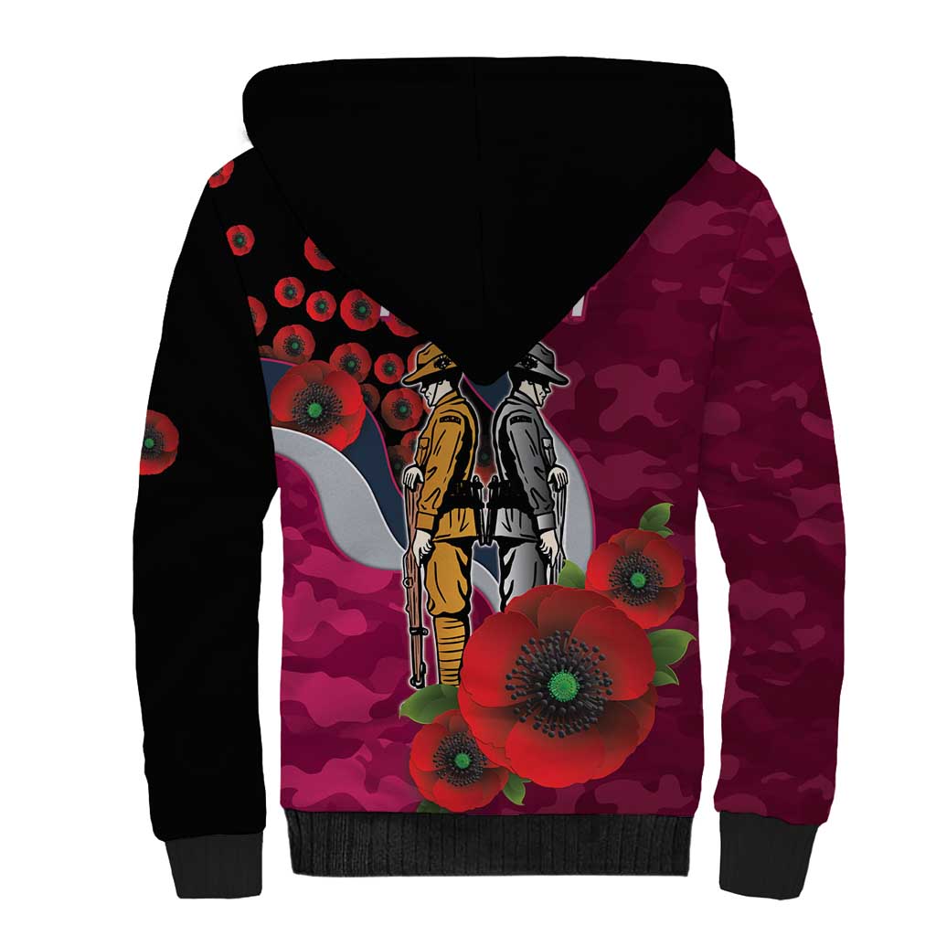Manly Warringah Sea Eagles ANZAC Personalised Sherpa Hoodie Lest We Forget Poppy Camo