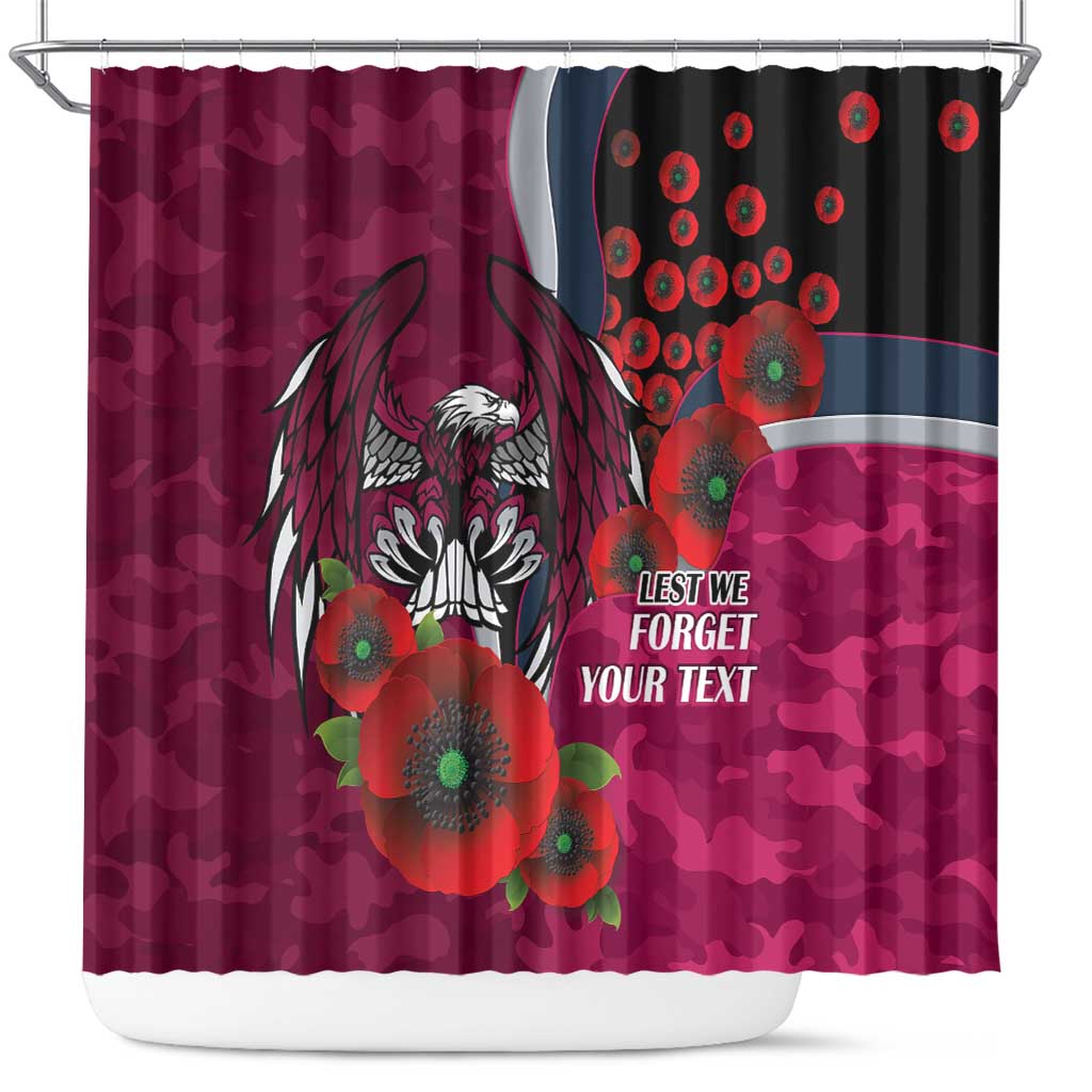 Manly Warringah Sea Eagles ANZAC Personalised Shower Curtain Lest We Forget Poppy Camo