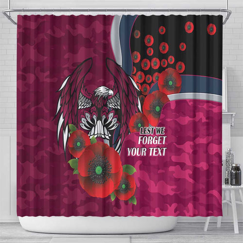 Manly Warringah Sea Eagles ANZAC Personalised Shower Curtain Lest We Forget Poppy Camo