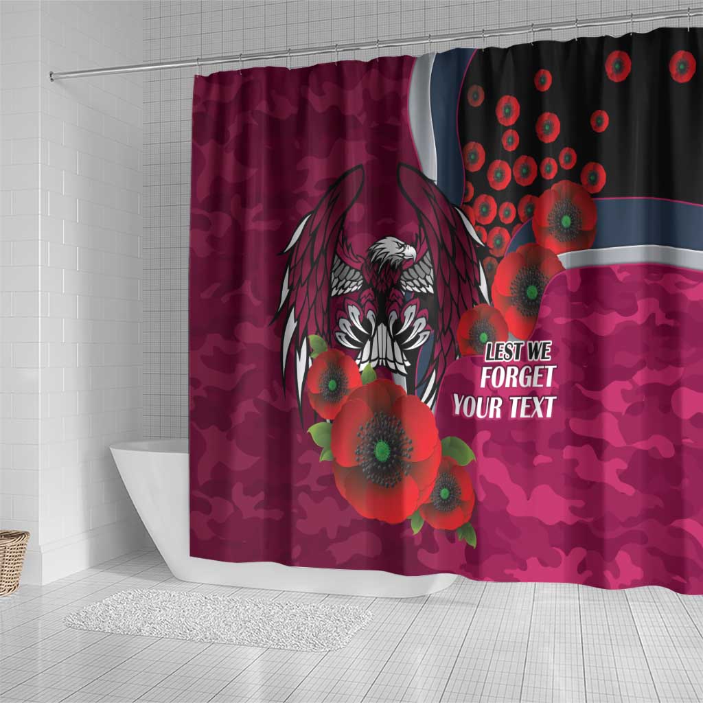 Manly Warringah Sea Eagles ANZAC Personalised Shower Curtain Lest We Forget Poppy Camo