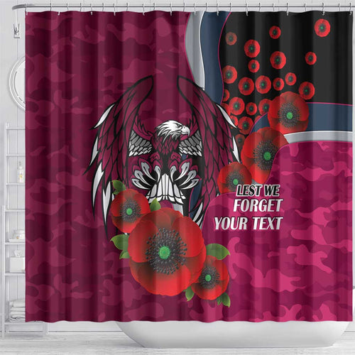 Manly Warringah Sea Eagles ANZAC Personalised Shower Curtain Lest We Forget Poppy Camo