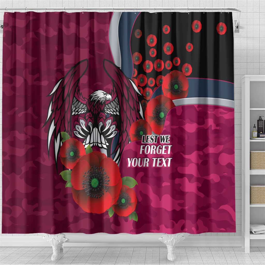Manly Warringah Sea Eagles ANZAC Personalised Shower Curtain Lest We Forget Poppy Camo