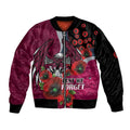 Manly Warringah Sea Eagles ANZAC Personalised Sleeve Zip Bomber Jacket Lest We Forget Poppy Camo