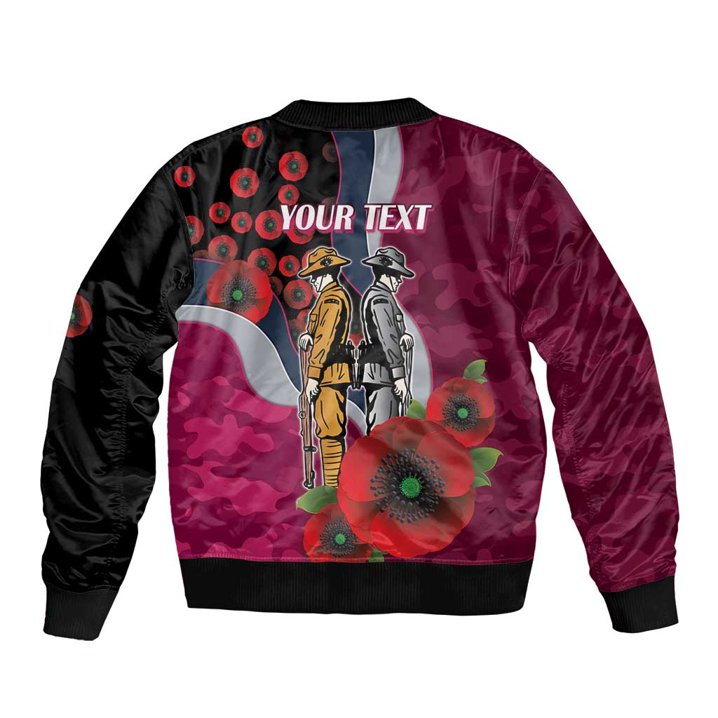 Manly Warringah Sea Eagles ANZAC Personalised Sleeve Zip Bomber Jacket Lest We Forget Poppy Camo