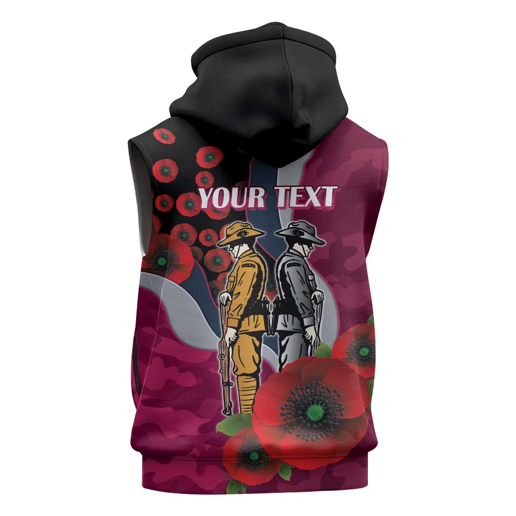 Manly Warringah Sea Eagles ANZAC Personalised Sleeveless Hoodie Lest We Forget Poppy Camo