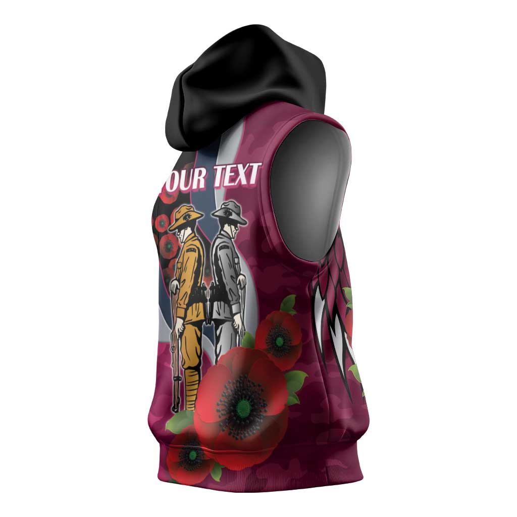 Manly Warringah Sea Eagles ANZAC Personalised Sleeveless Hoodie Lest We Forget Poppy Camo